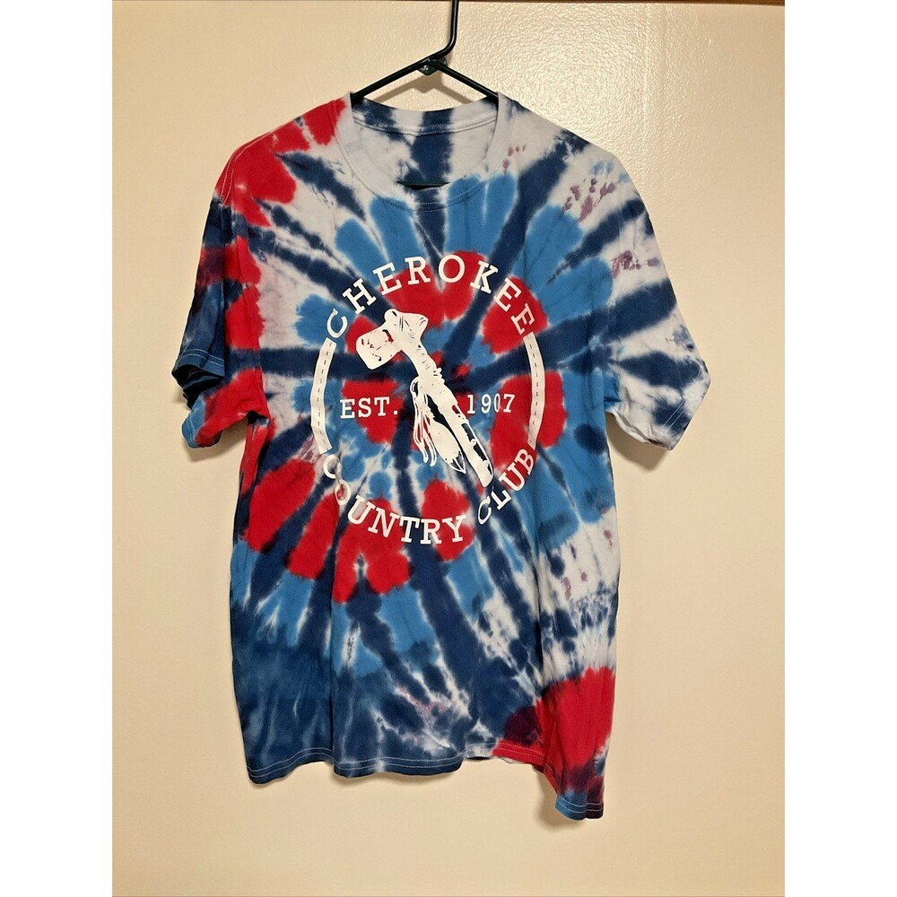 Unisex L T Shirt Red Blue Tie Dye Cherokee Country Club VTG